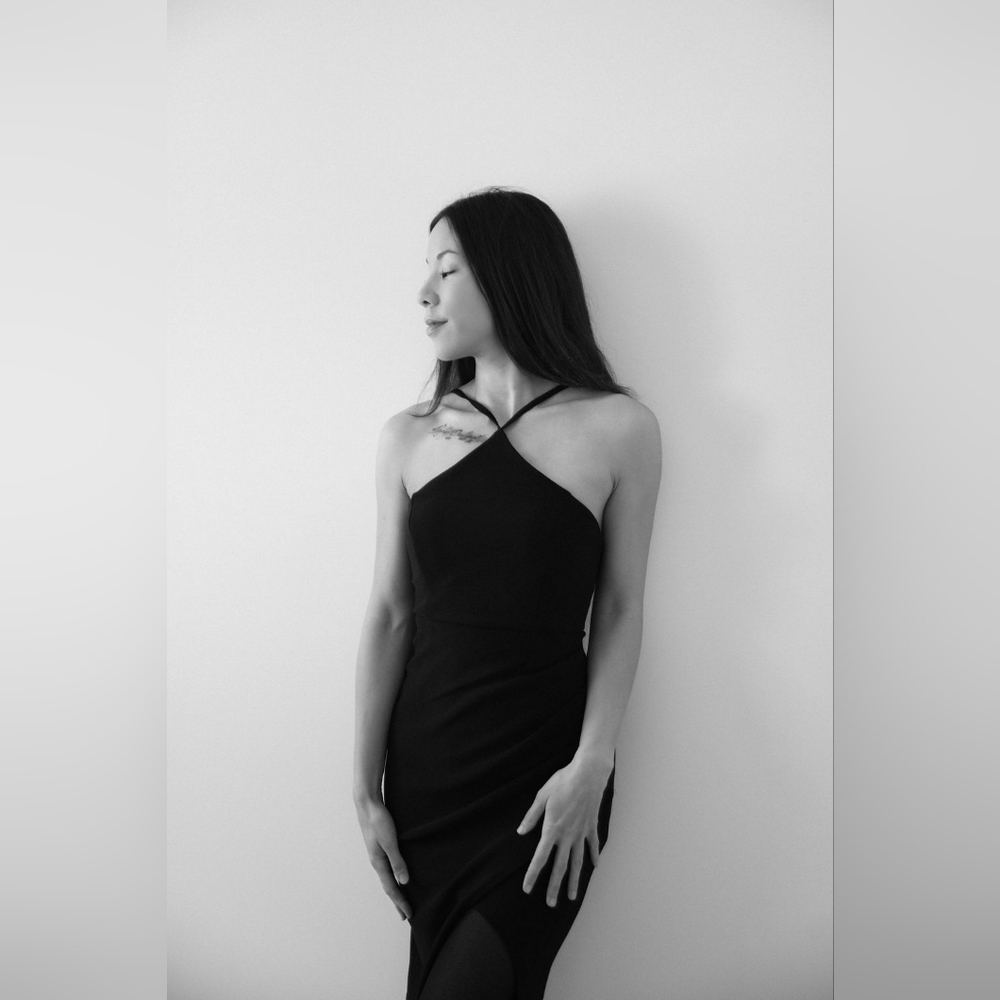 Elegant Black Halter Bodycon Midi Formal Cocktail Dress (Petal & Pup)